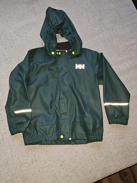 Helly Hansen Other - Helly Hansen Kids Dark Green Waterproof Hooded Raincoat with Reflective Accents